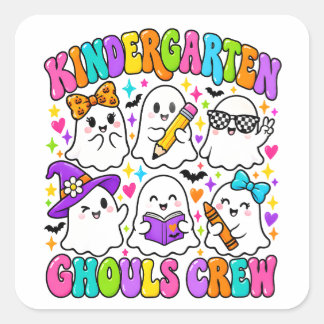 Kindergarten Ghouls Crew Colourful Cute Ghost Square Sticker