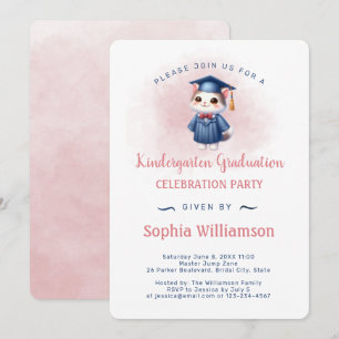 Kindergarten Graduation Cat for Girl Invitation