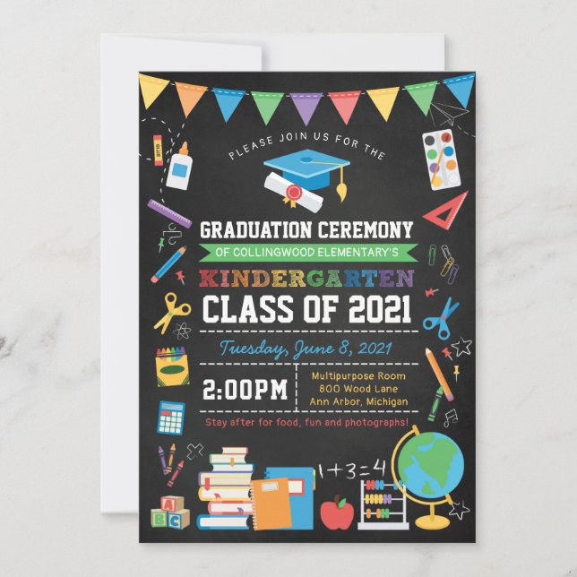 Kindergarten Graduation Ceremony Chalkboard Invitation (Front)