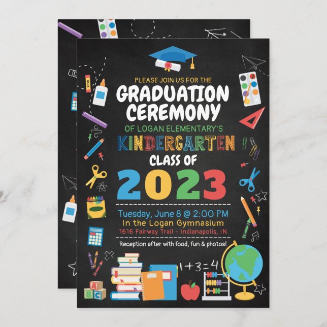 Kindergarten Graduation Ceremony Colour Chalkboard Invitation (Front/Back)