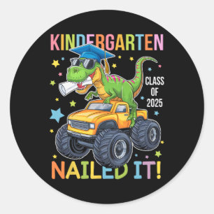 Kindergarten Graduation Cl Of 2025 Graduate Dinosa Classic Round Sticker