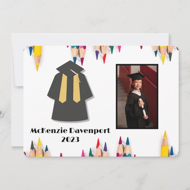 Kindergarten Graduation Coloured Pencils Add Photo Invitation (Front)