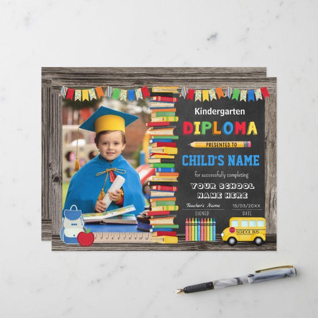 Kindergarten Graduation Diploma with Photo (Front/Back In Situ)