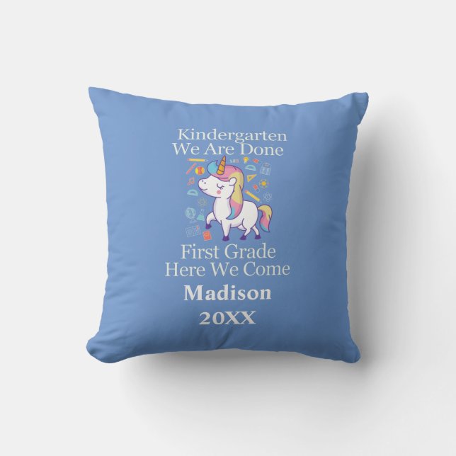 Kindergarten Graduation First Grade Unicorn Gift Throw Pillow (Front)