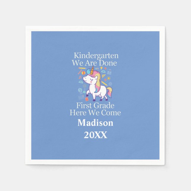 Kindergarten Graduation First Grade Unicorn  Napkin (Front)