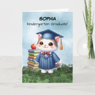 Kindergarten Graduation Girl Cat Congratulations Card