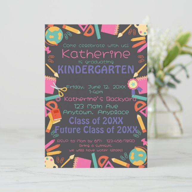 Kindergarten Graduation Invitation School Theme  (Standing Front)