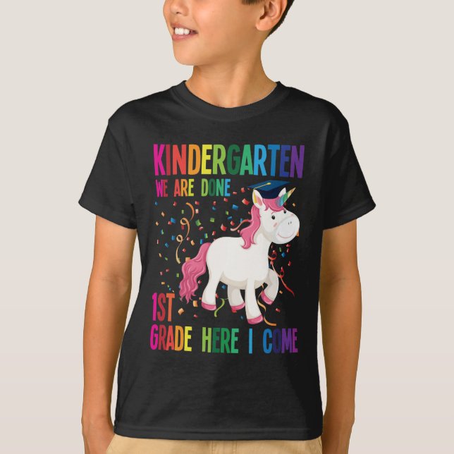Kindergarten Graduation Surprise First Grade Kids T-Shirt (Front)