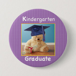 Kindergarten Graduation Teddy Bear on Purple 3 Inch Round Button