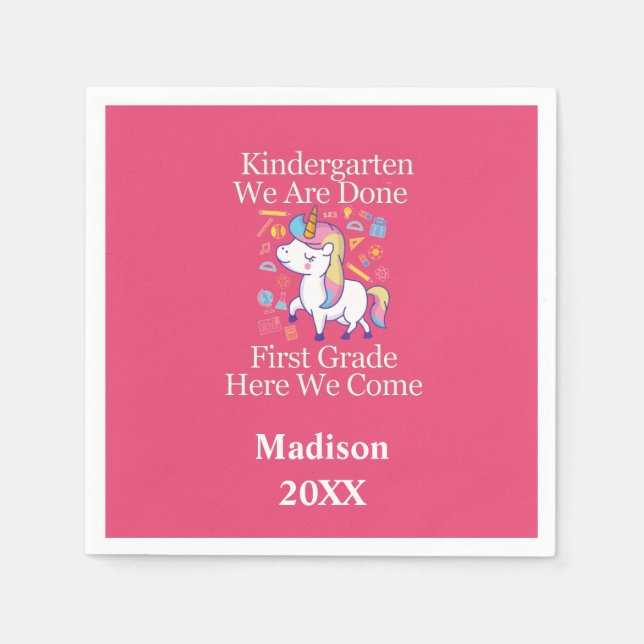 Kindergarten Graduation to First Grade Unicorn  Napkin (Front)