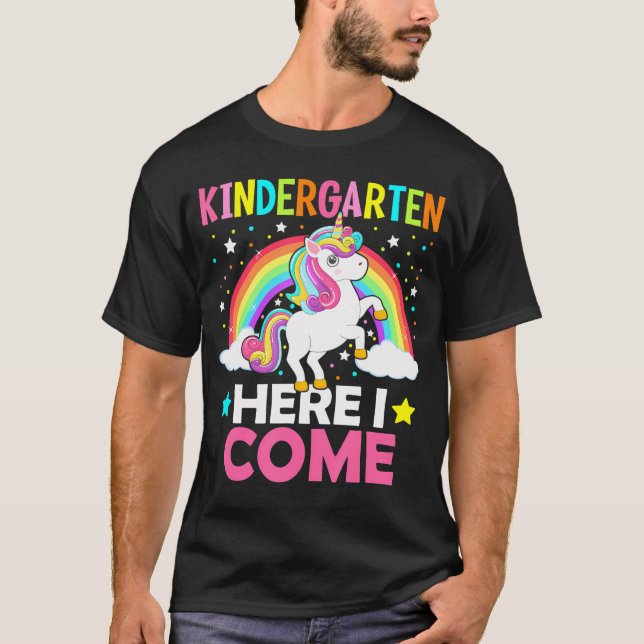 Kindergarten Here I Come Cute Unicorn 1St Day Back T-Shirt (Front)