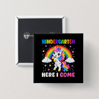  Kindergarten Here I Come Unicorn Back to School 2 Inch Square Button