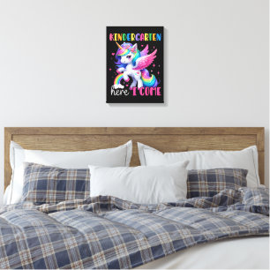 Kindergarten Here I Come Unicorn Back to School Canvas Print