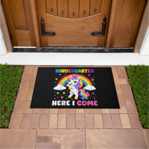 Kindergarten Here I Come Unicorn Back to School Doormat