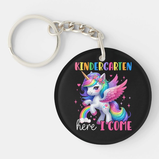 Kindergarten Here I Come Unicorn Back to School Keychain (Front)