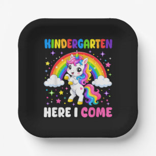Kindergarten Here I Come Unicorn Back to School Paper Plate