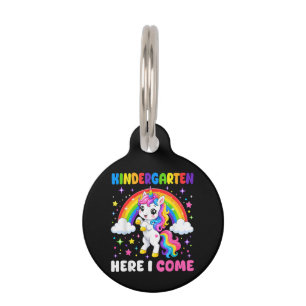 Kindergarten Here I Come Unicorn Back to School Pet Tag