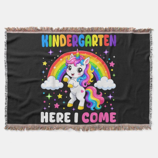  Kindergarten Here I Come Unicorn Back to School Throw Blanket (Front)