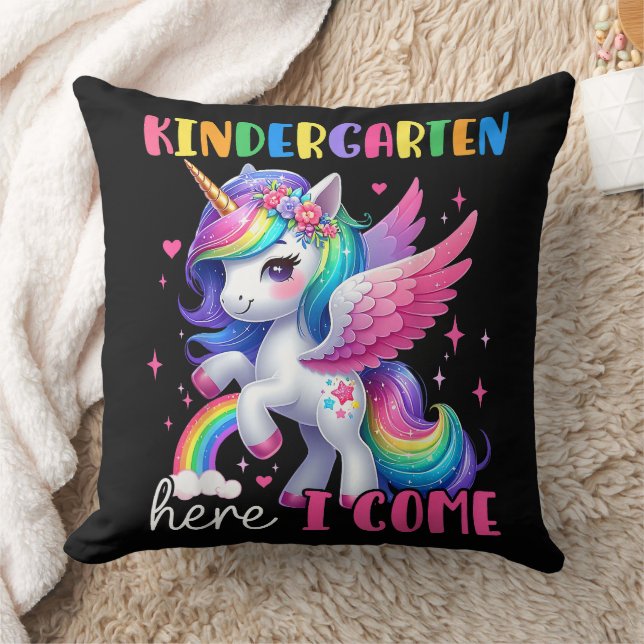 Kindergarten Here I Come Unicorn Back to School Throw Pillow (Blanket)