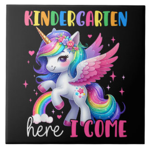 Kindergarten Here I Come Unicorn Back to School Tile