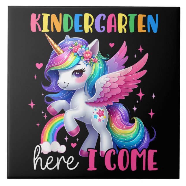 Kindergarten Here I Come Unicorn Back to School Tile (Front)