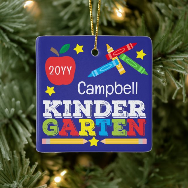 Kindergarten Keepsake Purple Colourful Kids Photo Ceramic Ornament (Tree)