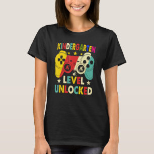 Kindergarten Level Unlocked Video Game Retro Back  T-Shirt