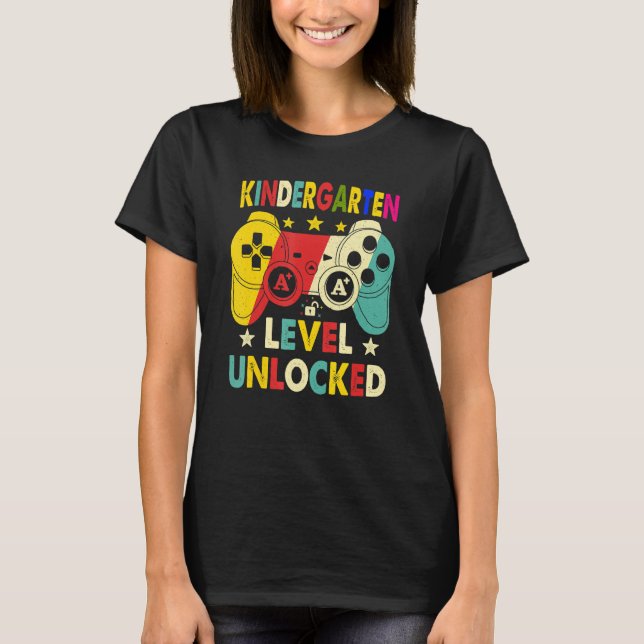 Kindergarten Level Unlocked Video Game Retro Back  T-Shirt (Front)
