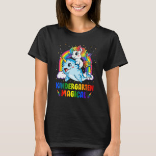 Kindergarten Magical Unicorn Riding Narwhal Back T T-Shirt