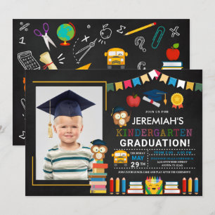 Kindergarten Photo Graduation Chalkboard Invitation