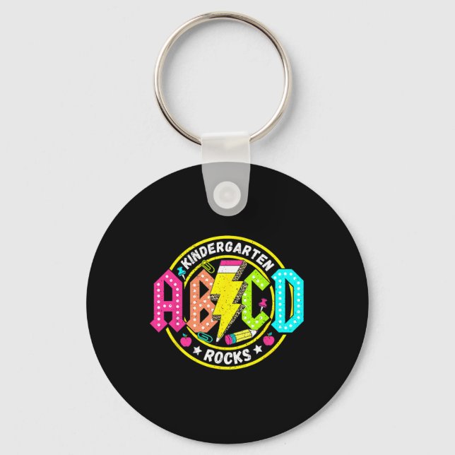 Kindergarten Rocks Abcd Ck To School Funny Rock Te Keychain (Front)