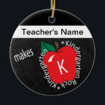 Kindergarten Rocks | School Teacher | Chalkboard Ceramic Ornament<br><div class="desc">Kindergarten Grade School Teacher Ornament. An Unique Vintage Style for a kindergarten school teacher design ready for you to personalize. Featured in a vintage school style with the saying "Kindergarten Grade Rocks" 🥇AN ORIGINAL COPYRIGHT ART DESIGN by Donna Siegrist ONLY AVAILABLE ON ZAZZLE! ✔NOTE: ONLY CHANGE THE TEMPLATE AREAS NEEDED!...</div>