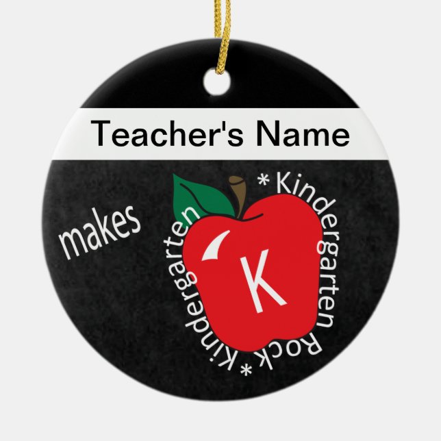 Kindergarten Rocks | School Teacher | Chalkboard Ceramic Ornament (Front)