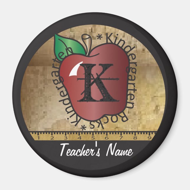 Kindergarten Rocks Vintage Style | Teacher Magnet (Front)