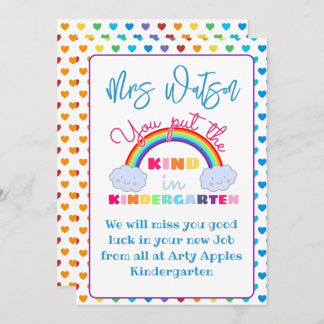 kindergarten Teacher appreciation gift CARD HOLDER (Front/Back)