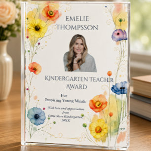 Kindergarten Teacher Award Floral Photo Gift Block