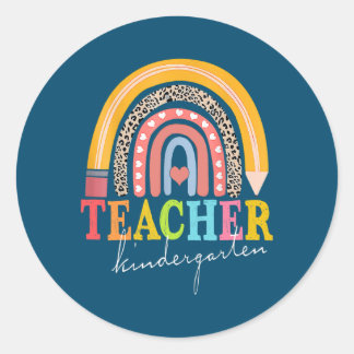 Kindergarten Teacher Back To School Rainbow Classic Round Sticker