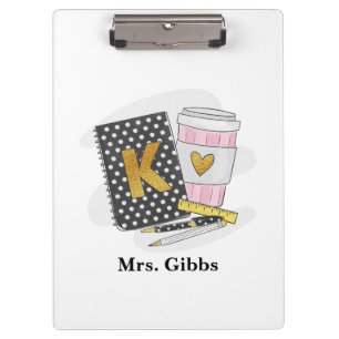 Kindergarten Teacher Black Notebook Coffee Custom Clipboard