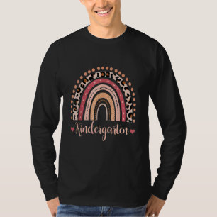 Kindergarten Teacher Boho Rainbow Leopard Back To T-Shirt