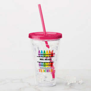 Kindergarten Teacher Colourful Crayons Personalize Acrylic Tumbler