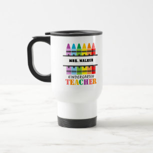 Kindergarten Teacher Colourful Crayons Personalize Travel Mug