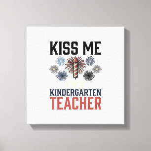Kindergarten Teacher Fireworks Vintage Shirt Desig Canvas Print