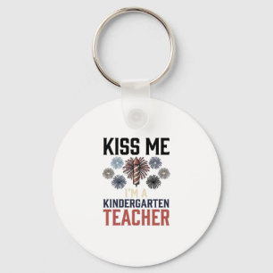Kindergarten Teacher Fireworks Vintage Shirt Desig Keychain