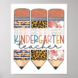 Kindergarten Teacher Fun Leopard Pencil Ck To Scho Poster