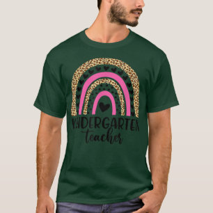 Kindergarten Teacher Funny Leopard Rainbow Back To T-Shirt