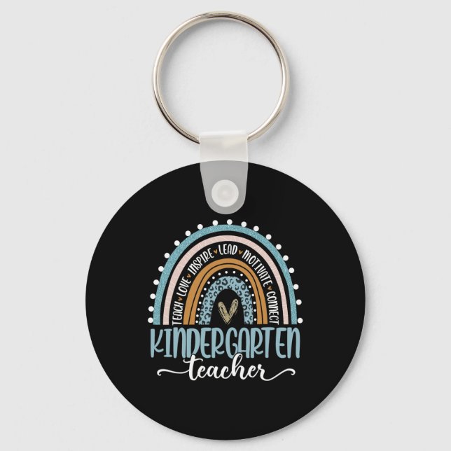 Kindergarten Teacher Leopard Rainbow First Day Of  Keychain (Front)
