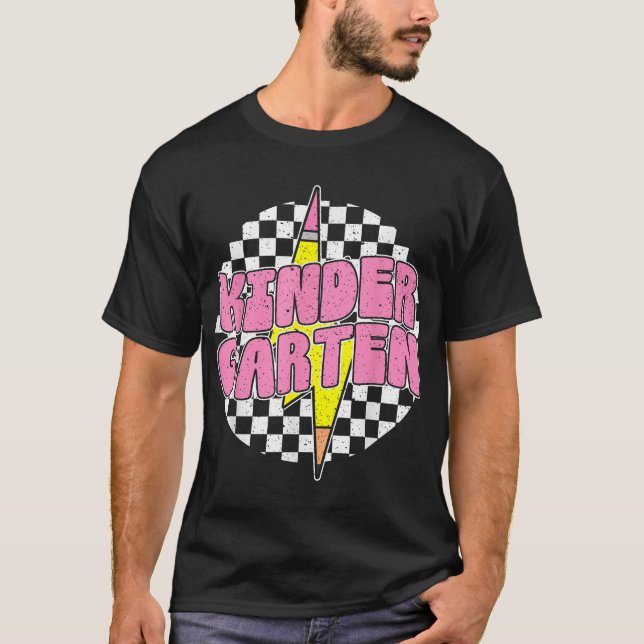Kindergarten Teacher Lightning Bolt Pencil Back  T-Shirt (Front)