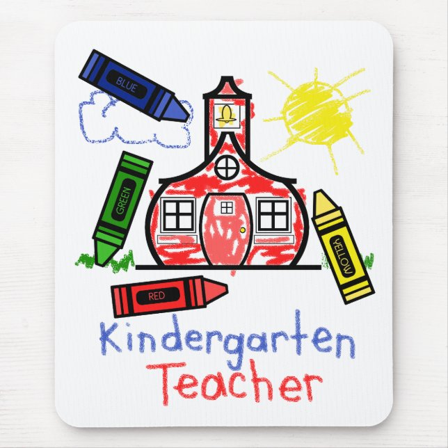 Kindergarten Teacher Mousepad - School & Crayons (Front)