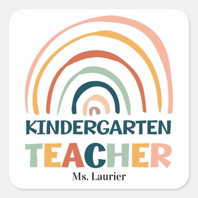 Kindergarten teacher Retro boho rainbow Square Sticker (Front)