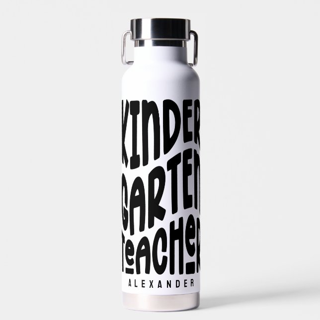 Kindergarten Teacher Simple Black Text  Water Bottle (Front)